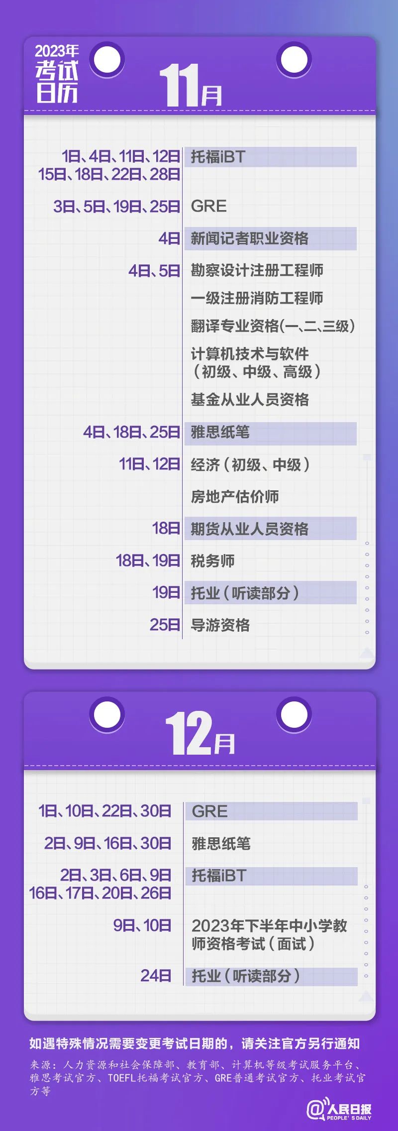 收藏！2023年考試日歷來(lái)了