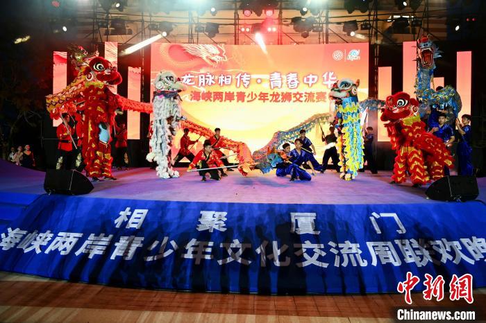 聯歡晚會上，兩岸青少年同臺呈現龍獅表演?！⊥鯑|明 攝