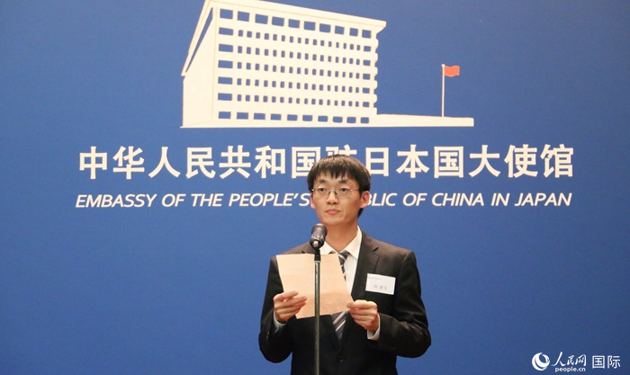 獲獎(jiǎng)學(xué)生代表、大阪大學(xué)博士生劉亞飛發(fā)表感言。人民網(wǎng) 許可攝