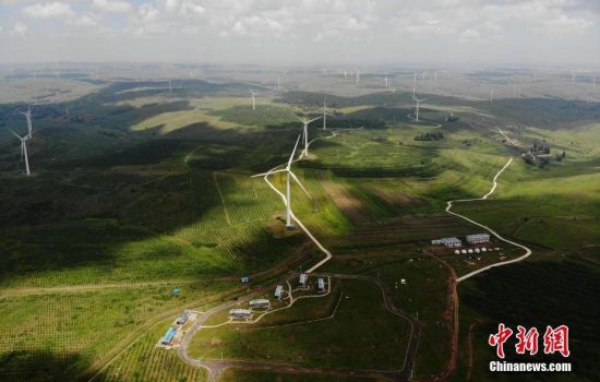6月28日，河北張家口張北草原上大片風(fēng)力發(fā)電的“風(fēng)車”規(guī)模宏大。 中新社記者 楊艷敏 攝