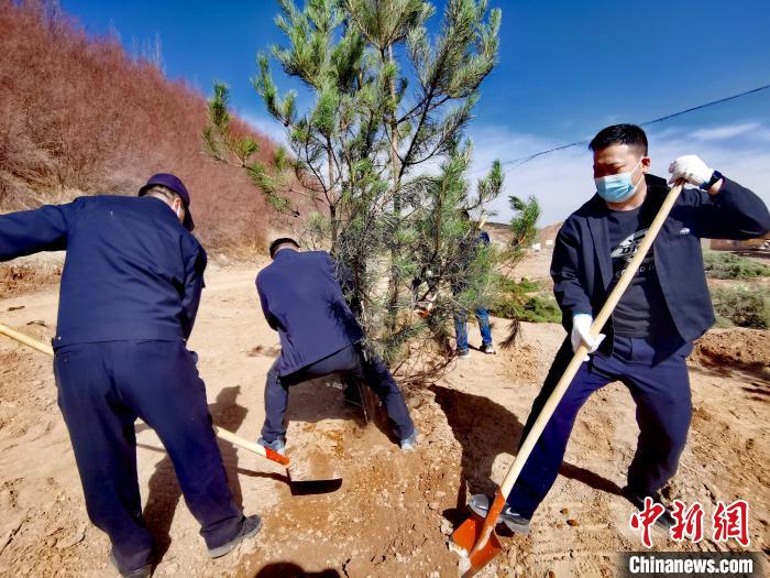 圖為西寧市城東區(qū)義務(wù)植樹活動現(xiàn)場?！?zhí)砀?攝