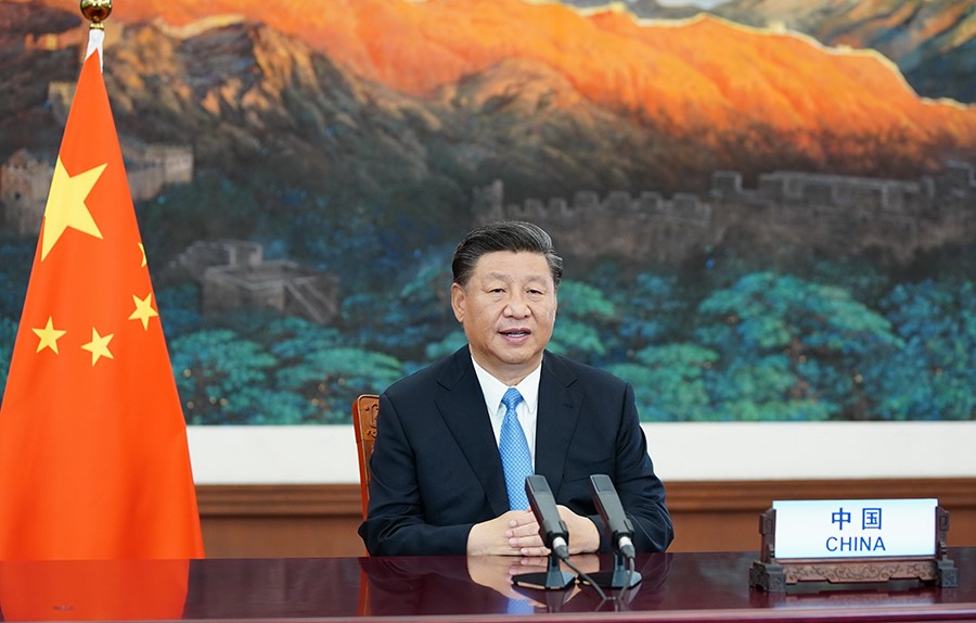 2020年9月22日，國家主席習(xí)近平在第七十五屆聯(lián)合國大會(huì)一般性辯論上發(fā)表重要講話。新華社記者 鞠鵬 攝