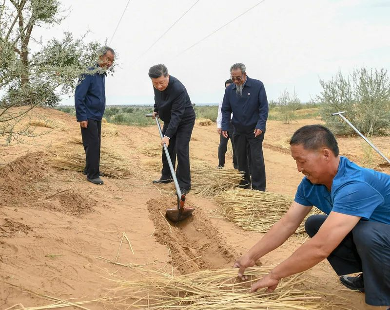 2019年8月21日，習近平來到甘肅省武威市古浪縣八步沙林場，實地察看當地治沙造林、生態(tài)保護等情況。新華社記者 謝環(huán)馳 攝