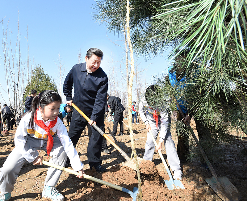 2015年4月3日，習(xí)近平總書記同大家一起植樹。