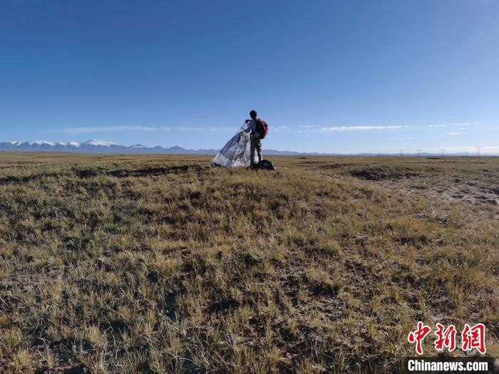 圖為索南達(dá)杰保護(hù)站保護(hù)隊(duì)員在可可西里找到露營(yíng)的葉某?！∴嚭Ｆ?攝