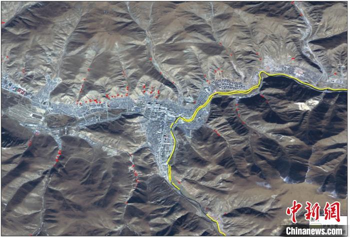 玉樹災后重建區(qū)地質災害治理工程和防洪工程監(jiān)測結果。中科院空天院 供圖
