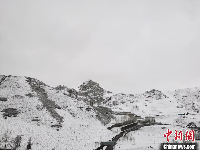 圖為青海省東南部的青沙山區(qū)域銀裝素裹。　張?zhí)砀?攝