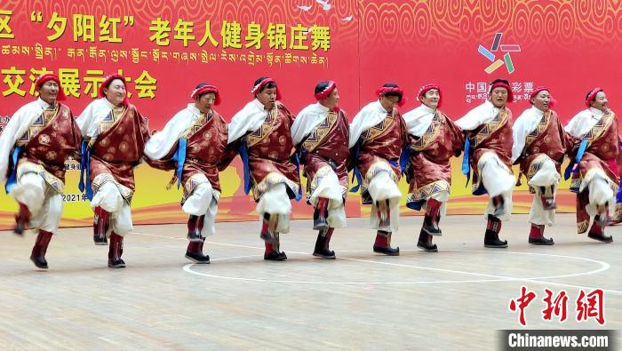 圖為西藏老年舞蹈隊(duì)齊跳傳統(tǒng)鍋莊舞?！∝暽＠?攝
