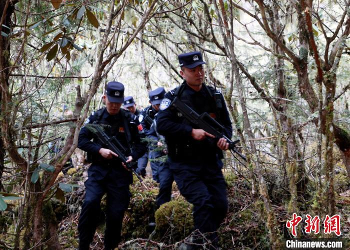 山南邊境管理支隊(duì)玉麥邊境派出所民警在邊境原始森林里開展邊境巡邏?！∴嶇?攝