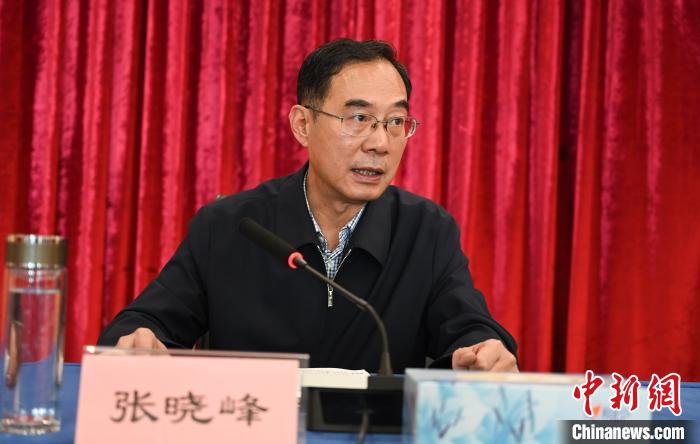 圖為西藏自治區(qū)黨委宣傳部副部長、西藏廣播電視臺黨組書記張曉峰致辭?！≮w朗 攝